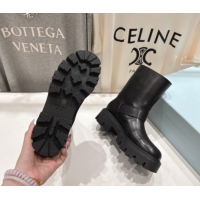 Stylish Prada Leather Platform Booties 5cm with Buckle Black 2025 1U187O 1027070