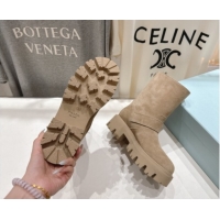 Popular Style Prada Suede Platform Booties 5cm with Buckle Beige 2025 1U187O 1027072