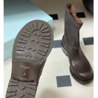 Top Grade Prada Leather Heel Ankle Boots 4cm with Buckle Brown 2025 PR102704 1027076