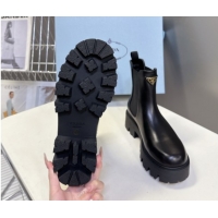 Perfect Prada Shiny Leather Platform Ankle Boots 5cm Black 2025 1T186O 1027082