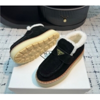 Best Product Prada Suede and Wool Platform Slip-on Ankle Boots 5cm Black 2025 PR102706 1027084