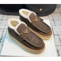 Good Quality Prada Suede and Wool Platform Slip-on Ankle Boots 5cm Dark Brown 2025 PR102706 1027085