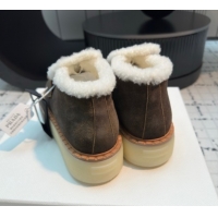 Good Quality Prada Suede and Wool Platform Slip-on Ankle Boots 5cm Dark Brown 2025 PR102706 1027085