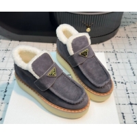 Good Product Prada Suede and Wool Platform Slip-on Ankle Boots 5cm Grey 2025 PR102706 1027086