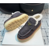 Good Product Prada Suede and Wool Platform Slip-on Ankle Boots 5cm Grey 2025 PR102706 1027086