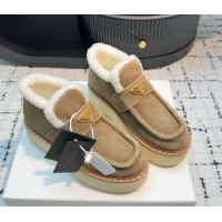 Hot Style Prada Suede and Wool Platform Slip-on Ankle Boots 5cm Beige 2025 PR102706 1027087