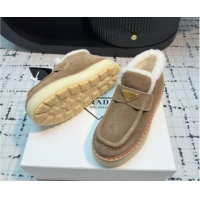 Hot Style Prada Suede and Wool Platform Slip-on Ankle Boots 5cm Beige 2025 PR102706 1027087