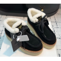 Pretty Style Prada Suede and Wool Platform Chukka Ankle Boots 5cm Black 2025 1T716N 1027088