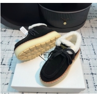 Pretty Style Prada Suede and Wool Platform Chukka Ankle Boots 5cm Black 2025 1T716N 1027088