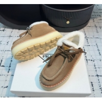 Grade Quality Prada Suede and Wool Platform Chukka Ankle Boots 5cm Brown2 2025 1T716N 1027089