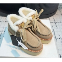 Best Grade Prada Suede and Wool Platform Chukka Ankle Boots 5cm Beige 2025 1T716N 1027090