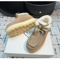 Best Grade Prada Suede and Wool Platform Chukka Ankle Boots 5cm Beige 2025 1T716N 1027090