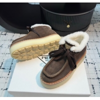 Luxury Prada Suede and Wool Platform Chukka Ankle Boots 5cm Dark Brown 2025 1T716N 1027092