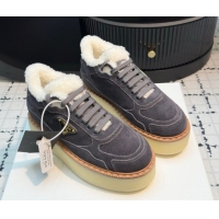 Shop Cheap Prada Suede and Wool Platform Mid-top Sneakers 5cm Grey 2025 1T725N 1027093