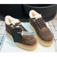 Best Price Prada Suede and Wool Platform Mid-top Sneakers 5cm Dark Brown 2025 1T725N 1027094