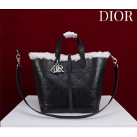 Best Price Dior DiorAlps Medium Toujours Vertical Tote Bag in Macrocannage Crinkled Calfskin and Merino Wool 2042 Black/
