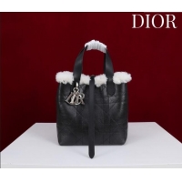 Promotional Dior DiorAlps Small Toujours Vertical Tote Bag in Macrocannage Crinkled Calfskin and Merino Wool 2043 Black/