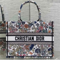 Trendy Design Dior Lucky Medium Dior Book Tote Bag in White Multicolor Flowers Calendar Allover Embroidery D2051 2025