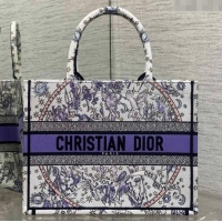 Top Quality Dior Lucky Medium Dior Book Tote Bag in White and Blue Night of Dreams Embroidery D2052 2025