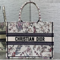 Original Cheap Dior Medium Dior Book Tote Bag in White Flower Embroidery D1122 2025