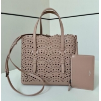 Reasonable Price Alaia Mina Tote Bag in Vienne Openwork Leather 8819L Pink 2025
