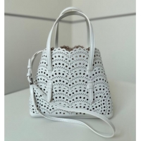 Luxury Discount Alaia Mina Tote Bag in Vienne Openwork Leather 8819L White 2025