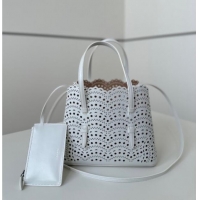 Promotional Alaia Mina Tote Bag in Vienne Openwork Leather 8819S White 2025