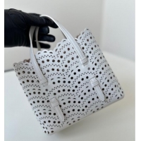 Promotional Alaia Mina Tote Bag in Vienne Openwork Leather 8819S White 2025