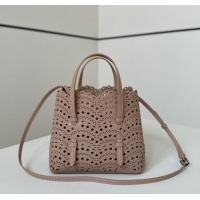 Luxury Cheap Alaia Mina Tote Bag in Vienne Openwork Leather 8819S Pink 2025