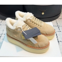 Stylish Prada Suede and Wool Platform Mid-top Sneakers 5cm Beige 2025 1T725N 1027095