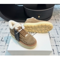Top Grade Prada Suede and Wool Platform Mid-top Sneakers 5cm Brown2 2025 1T725N 1027096