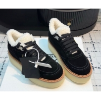 Good Quality Prada Suede and Wool Platform Mid-top Sneakers 5cm Black 2025 1T725N 1027097
