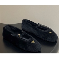 Stylish Prada Shearling ballerinas flat Black 2025 1F159O 1027098