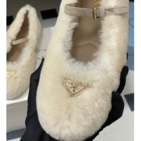 Purchase Prada Shearling ballerinas flat White 2025 1F159O 1027099