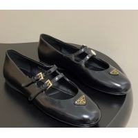 Grade Quality Prada Patent Leather ballerinas flat with Double Buckle Black 2025 1F794N 1027101