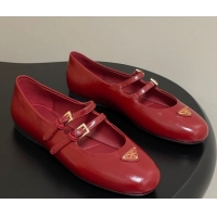 Best Grade Prada Patent Leather ballerinas flat with Double Buckle Red 2025 1F794N 1027102