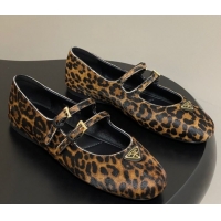 Low Price Prada Leopard Print Mohair ballerinas flat with Double Buckle 2025 1F794N 1027103