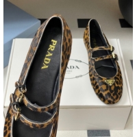 Low Price Prada Leopard Print Mohair ballerinas flat with Double Buckle 2025 1F794N 1027103