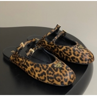 Luxurious Prada Leopard Print Mohair Mules flat with Double Buckle 2025 1F794N 1027104