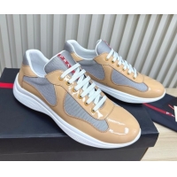 Charming Prada Men's America's Cup Bike Patent Leather and Fabric Sneakers Nude 3E6420 1027113