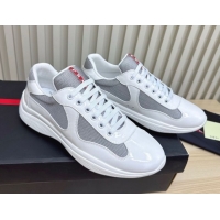 Top Design Prada Men's America's Cup Bike Patent Leather and Fabric Sneakers White 2025 3E6420 1027116