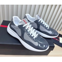 Fashion Prada Men's America's Cup Bike Patent Leather and Fabric Sneakers Dark Grey 2025 3E6420 1027117
