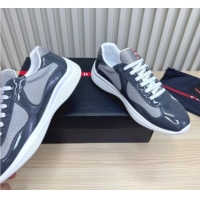 Fashion Prada Men's America's Cup Bike Patent Leather and Fabric Sneakers Dark Grey 2025 3E6420 1027117
