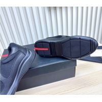 Buy Discount Prada Men's America's Cup Bike Calf Leather and Fabric Sneakers Black 2025 3E6420 1027119