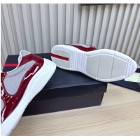 Popular Style Prada Men's America's Cup Bike Patent Leather and Fabric Sneakers Burgundy 2025 3E6420 1027120