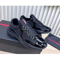 Most Popular Prada Men's America's Cup Bike Patent Leather and Fabric Sneakers Black 2025 3E6420 1027121