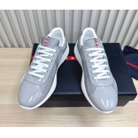 Classic Hot Prada Men's America's Cup Bike Patent Leather and Fabric Sneakers Light Grey 2025 3E6420 1027122