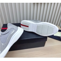 Classic Hot Prada Men's America's Cup Bike Patent Leather and Fabric Sneakers Light Grey 2025 3E6420 1027122