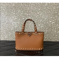 Big Discount Valentino Rockstud Mini Shopping Bag In Grainy Calfskin Leather 0366S Clay Brown 2025