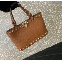 Big Discount Valentino Rockstud Mini Shopping Bag In Grainy Calfskin Leather 0366S Clay Brown 2025
